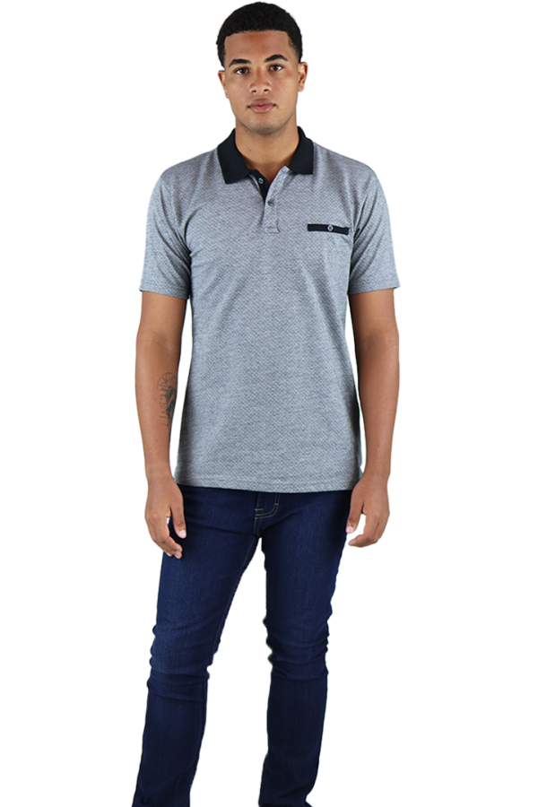 Playera Tipo Polo Tela Tejido A Puntos Color Gris Slim Fit Para Hombre